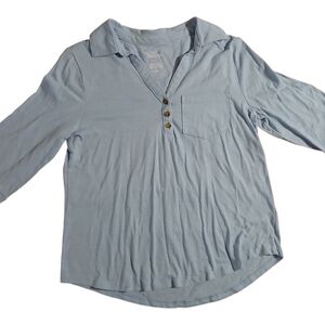 Croft & Barrow Knit Light Blue Button Pocket V-Neck 3/4 Sleeve Blouse S